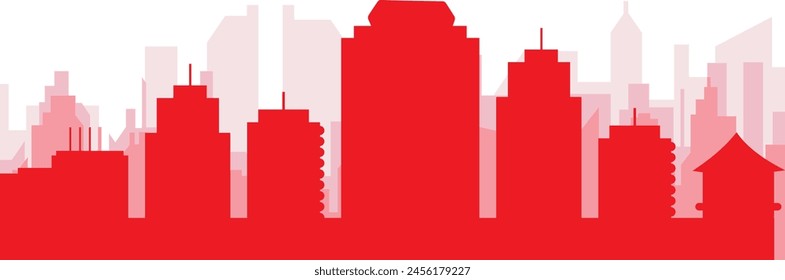 Red panoramic city skyline poster with reddish misty transparent background buildings of HONOLULU, UNITED STATES