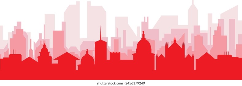 Red panoramic city skyline poster with reddish misty transparent background buildings of FLORENCE, ITALY