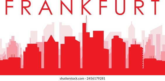 Red panoramic city skyline poster with reddish misty transparent background buildings of FRANKFURT, GERMANY