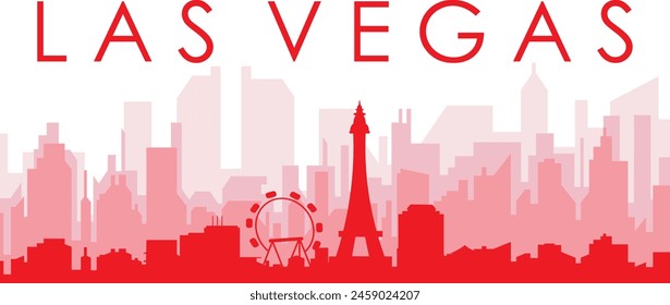 Red panoramic city skyline poster with reddish misty transparent background buildings of LAS VEGAS, UNITED STATES