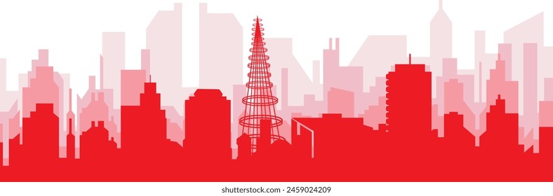 Red panoramic city skyline poster with reddish misty transparent background buildings of LOS ANGELES, UNITED STATES