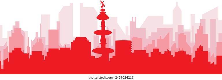 Red panoramic city skyline poster with reddish misty transparent background buildings of LIMA, PERU