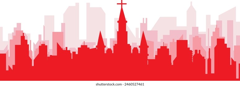 Red panoramic city skyline poster with reddish misty transparent background buildings of NEW ORLEANS, UNITED STATES