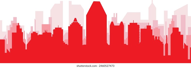 Red panoramic city skyline poster with reddish misty transparent background buildings of MONTREAL, CANADA