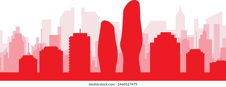 Red panoramic city skyline poster with reddish misty transparent background buildings of MISSISSAUGA, CANADA