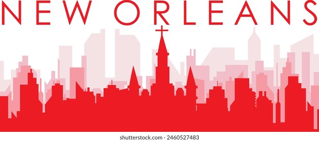 Rotes Panorama-Stadt-Skyline-Poster mit rötlichem Nebel Transparente Hintergrundgebäude von NEU ORLEANS, VEREINIGTE STAATEN