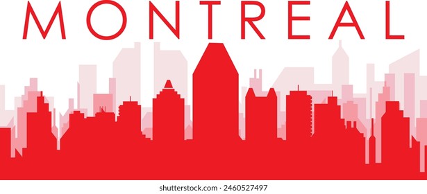 Red panoramic city skyline poster with reddish misty transparent background buildings of MONTREAL, CANADA