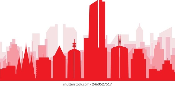 Red panoramic city skyline poster with reddish misty transparent background buildings of MELBOURNE, AUSTRALIA