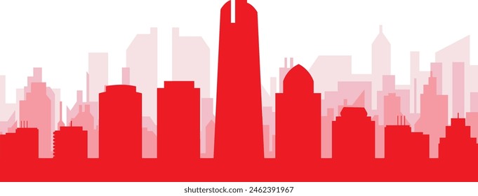 Red panoramic city skyline poster with reddish misty transparent background buildings of SANTIAGO, CHILE