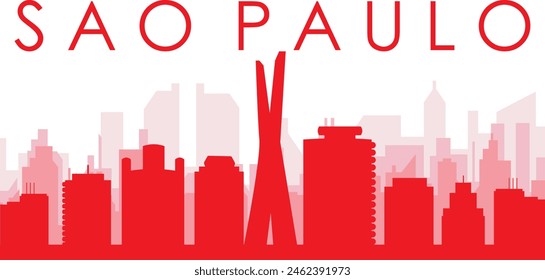 Red panoramic city skyline poster with reddish misty transparent background buildings of SAO PAULO, BRAZIL