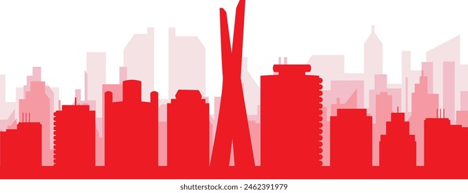 Red panoramic city skyline poster with reddish misty transparent background buildings of SAO PAULO, BRAZIL