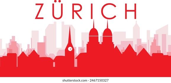 Red panoramic city skyline poster of ZURICH, SWITZERLAND