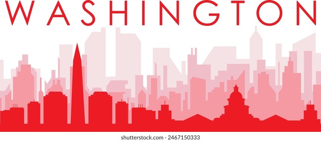 Red panoramic city skyline poster of WASHINGTON D.C, UNITED STATES