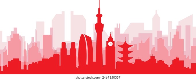 Red panoramic city skyline poster of TOKYO, JAPAN
