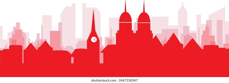 Red panoramic city skyline poster of ZURICH, SWITZERLAND