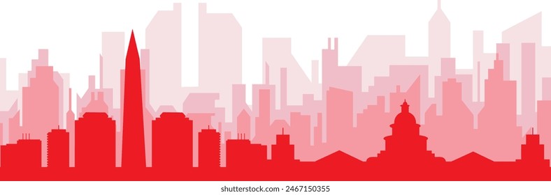 Red panoramic city skyline poster of WASHINGTON D.C, UNITED STATES