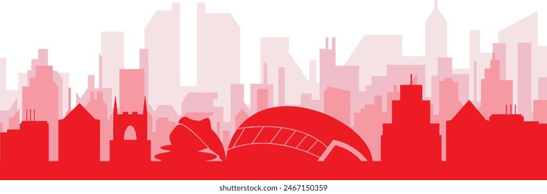 Red panoramic city skyline poster of VALENCIA, SPAIN