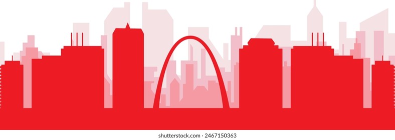 Red panoramic city skyline poster of ST. LOUIS, UNITED STATES