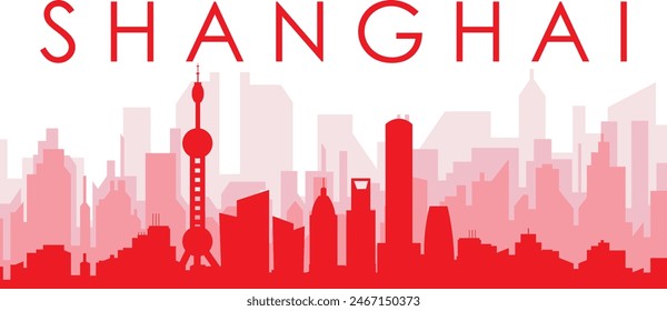 Red panoramic city skyline poster of SHANGHAI, CHINA