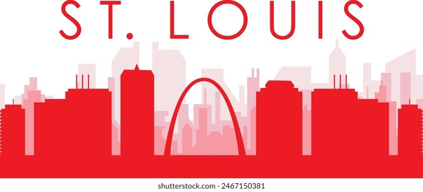 Red panoramic city skyline poster of ST. LOUIS, UNITED STATES 