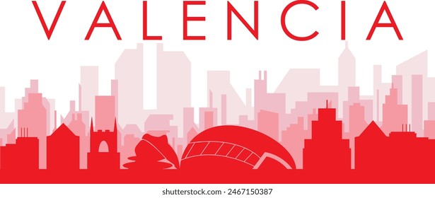 Red panoramic city skyline poster of VALENCIA, SPAIN
