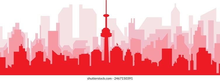 Red panoramic city skyline poster of TORONTO, CANADA