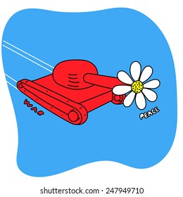 Red panzer on blue background with a flower in it muzzle