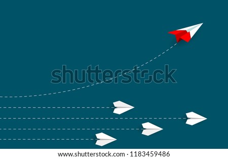 Red paper airplane changing direction from white. new idea. different business concept. courage to risk. leadership. startup. Vector illustrations