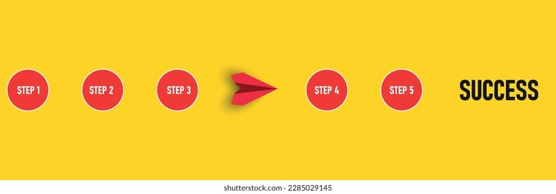 Red paper airplane completing the steps is flying to success.
success oriented work
Concept of project tracking, goal tracking, task completion idea.
