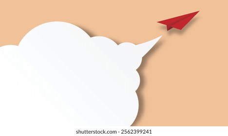 A red paper airplane fly in the background with speech bubbles. business success and leadership creative concept idea. Space for your text. vector illustration