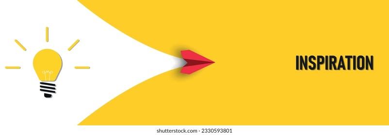 red paper airplane flying from burning light bulb to inspiration.new business,success idea concepts