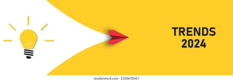 red paper airplane flying from burning light bulb trends 2024.new business,success idea concepts