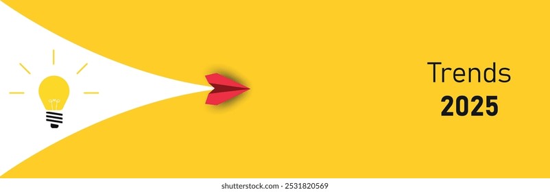 red paper airplane flying from burning light bulb trends 2025.new business,success idea concepts