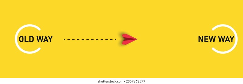 Red paper airplane flying old way new way. New Idea concept. business life change concept. Different thinking, Business leader, personality development idea concept.