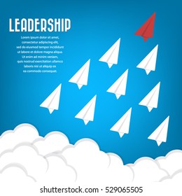 Red paper airplane as a leader among others, leadership, teamwork, motivation, stand out of the crowd concept, EPS10 vector