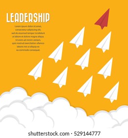 Red paper airplane as a leader among others, leadership, teamwork, motivation, stand out of the crowd concept, EPS10 vector