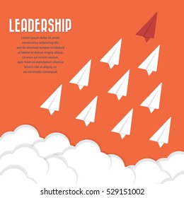 Red paper airplane as a leader among others, leadership, teamwork, motivation, stand out of the crowd concept, EPS10 vector