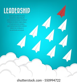 Red paper airplane as a leader among others, leadership, teamwork, motivation, stand out of the crowd concept, EPS10 vector