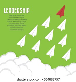  Red paper airplane as a leader among others, leadership, teamwork, motivation, stand out of the crowd concept, EPS10 vector