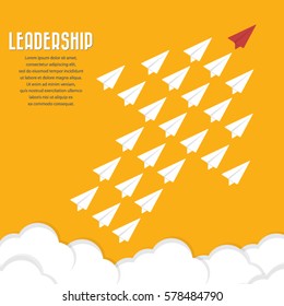 Red paper airplane as a leader among others, leadership, teamwork, motivation, stand out of the crowd concept, EPS10 vector
