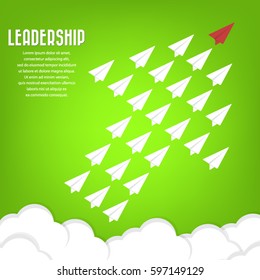Red paper airplane as a leader among others, leadership, teamwork, motivation, stand out of the crowd concept, EPS10 vector