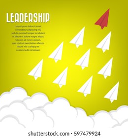 Red paper airplane as a leader among others, leadership, teamwork, motivation, stand out of the crowd concept, EPS10 vector