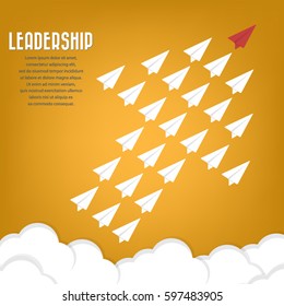 Red paper airplane as a leader among others, leadership, teamwork, motivation, stand out of the crowd concept, EPS10 vector
