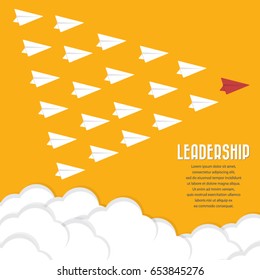 Red paper airplane as a leader among others, leadership, teamwork, motivation, stand out of the crowd concept, EPS10 vector