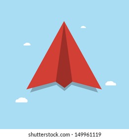 Red Paper Airplane On The Sky ,Vector Cartoon Business