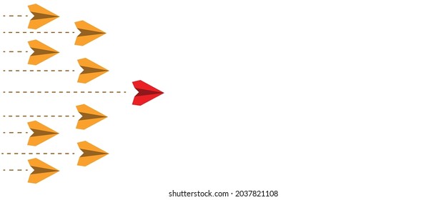 red paper airplane airplane, yellow airplanes in different direction.new idea, change, trend, courage, creative solution, innovation concept.