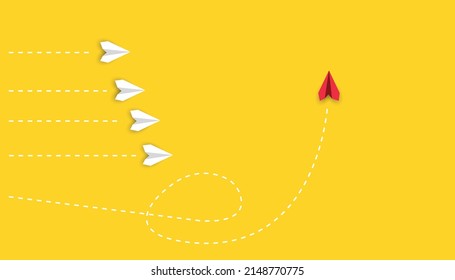 red paper airplane airplane, yellow airplanes in different direction.new idea, change, trend, courage, creative solution, innovation concept.
