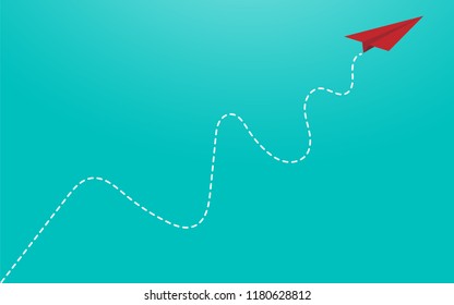 Red paper airplanes. Paper airplanes with dashed lines graph. Concept business, Vector illustration flat