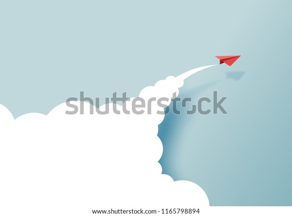 Red paper airplanes flying on blue sky and\
cloud.Paper art style of business success and leadership creative\
concept idea.Vector\
illustration