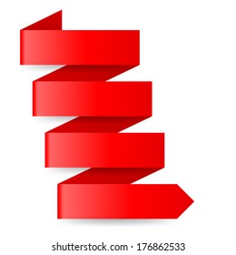 Red paper arrow in zigzag shape on white background